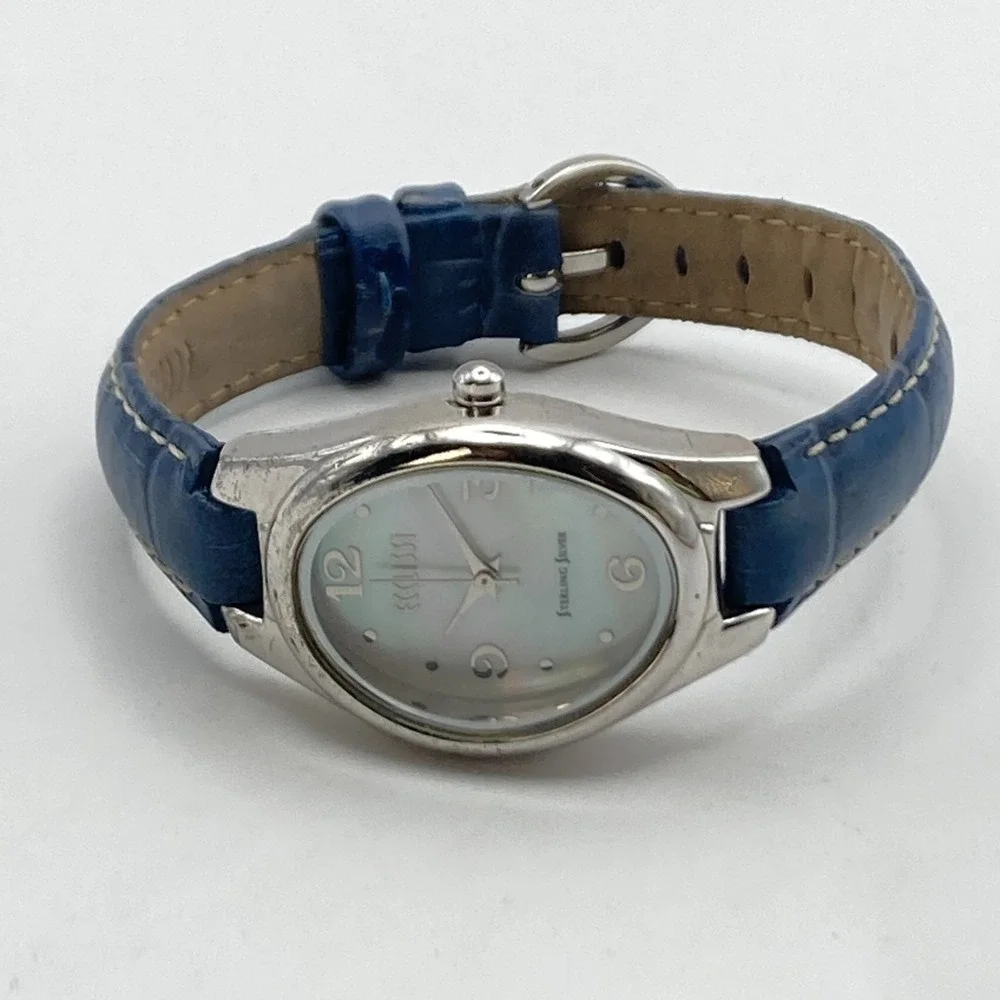 Ecclissi Women's Watch 24mm Sterling Silver 925 MOP Dial Leather New Battery 8